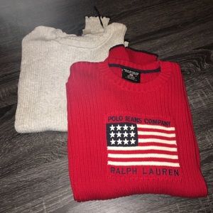 Light gray top and red polo sweater